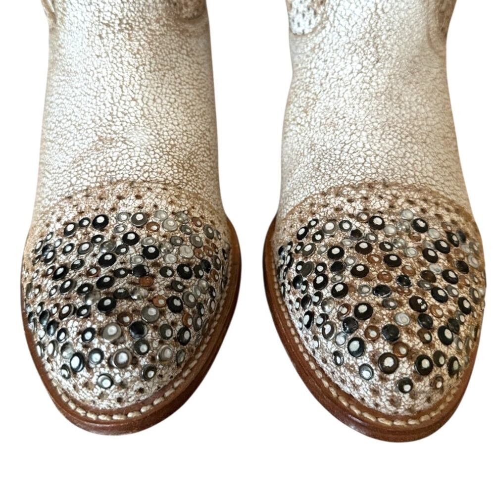 Frye Vintage Deborah White Studded Star Mid Calf Y2K Western Boots Size 7.5 - Picture 6 of 13